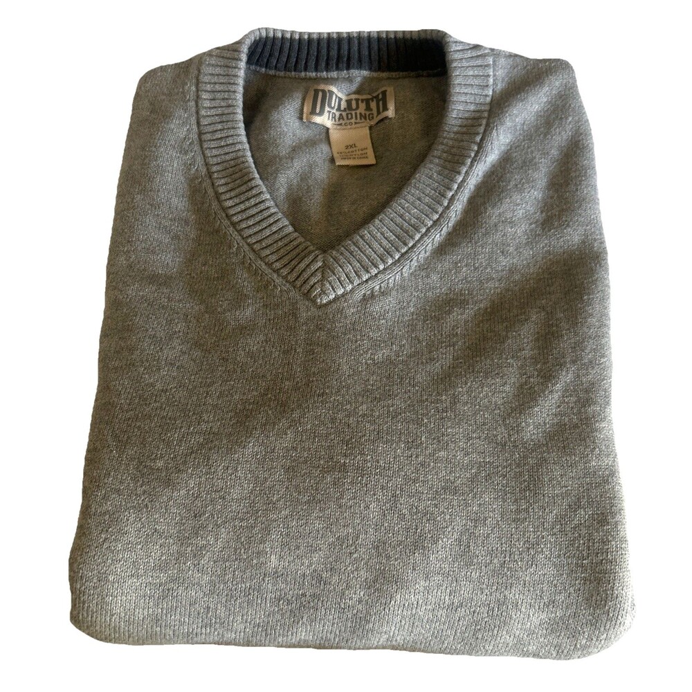 Duluth Trading Mens 2XL Cotton Blend V Neck Knit Pullover Long Sleeves Sweater